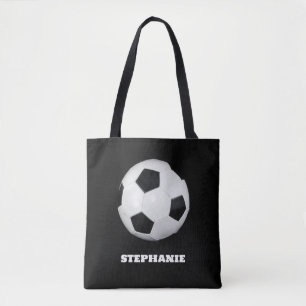 Bolso De Tela Boys Soccer Ball Black Stylish Custom Name Kids