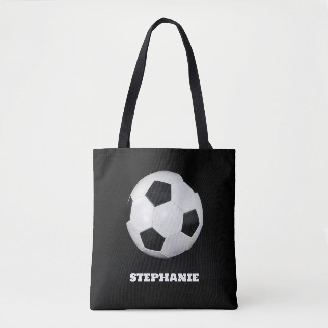 Bolso De Tela Boys Soccer Ball Black Stylish Custom Name Kids (Anverso)