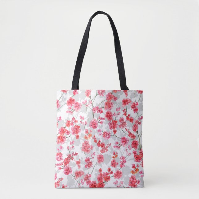 Bolso De Tela Branches of cherry blossoms on white and grey back (Anverso)