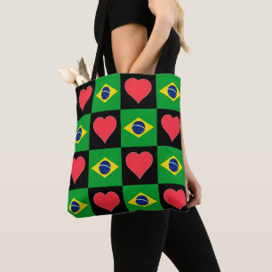 Bolso De Tela Brasil: Patriótico del patrón del corazón de la ba