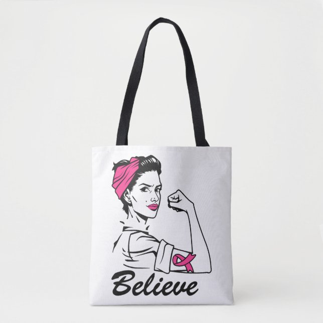 Bolso De Tela Breast Cancer Awareness Month Women's Believe Pink (Anverso)