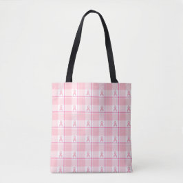 Bolso De Tela Breast Cancer Awareness Plaid Tote Bag, Pink