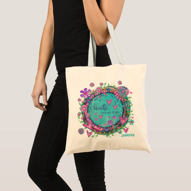 Bolso De Tela Breathe Cita Floral Nombre personalizado Diversión (Anverso (producto))