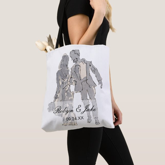 Bolso De Tela Bride and Groom Personalized Names Elegant Tote (Detalle)