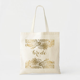 Bolso De Tela Bride Bag Gold Floral Lace paisley