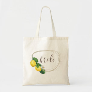 Bolso De Tela Bride. Boda de limón cítrico floral acuarela