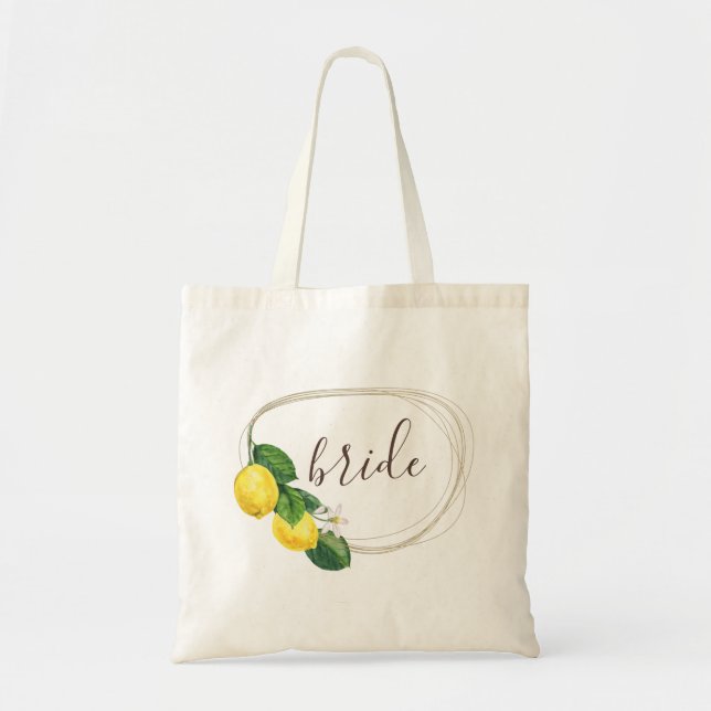 Bolso De Tela Bride. Boda de limón cítrico floral acuarela (Frente)