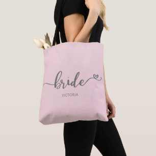 Bolso De Tela Bride Calligraphy Heart Rubor y Grey Boda