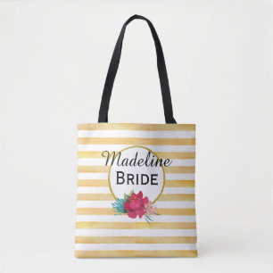 Bolso De Tela BRIDE FLORAL & GOLD STRIPE Personalizado