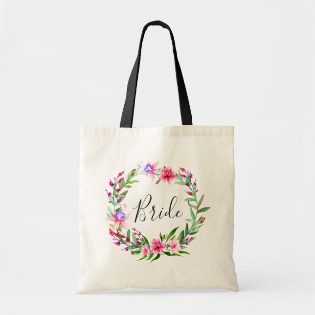 Bolso De Tela Bride. Flores rosadas tropical. Boda de destino (Frente)