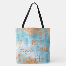 Bolso De Tela Bride Gold Turquoise Script Boda moderno