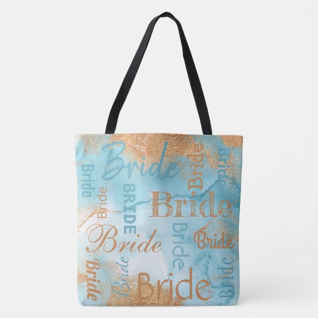 Bolso De Tela Bride Gold Turquoise Script Boda moderno (Anverso)