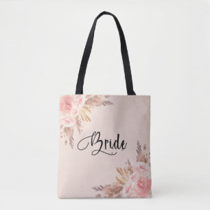 Bolso De Tela Bride pampas pasto rubia rosa dorado guión floral