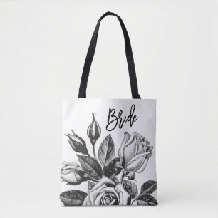 Bolso De Tela Bride Rosas de té de época en blanco y negro