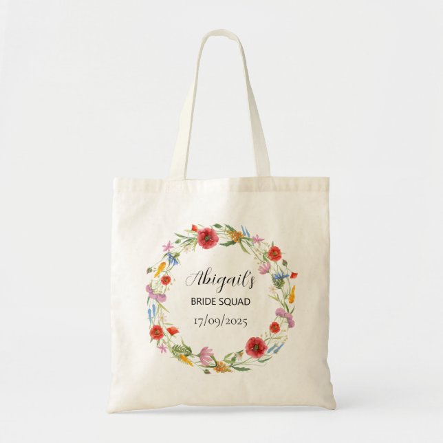 Bolso De Tela Bride Squad Bridesmaid Maid of Honor Gift (Frente)
