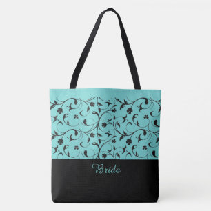 Bolso De Tela Bride Tote Bag Aqua y Black Scrolls