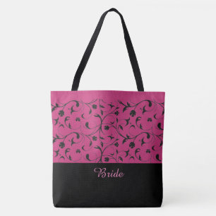 Bolso De Tela Bride Tote Bag Hot Pink & Black Scrolls