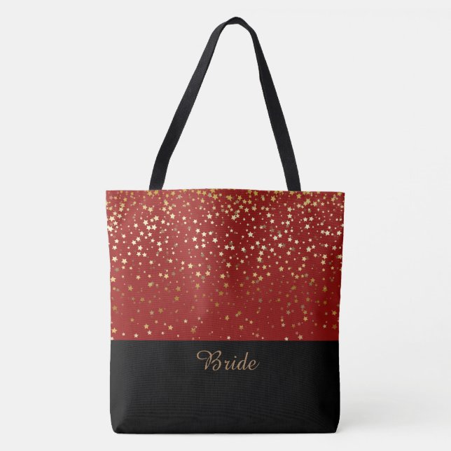 Bolso De Tela Bride Tote Bag Red & Petite Golden Stars (Anverso)