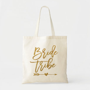 Bolso De Tela Bride Tribe falso bridesmaid favor de papel de oro