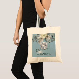 Bolso De Tela Bridesmaid Disco Ball Floral Blue Eucalyptus