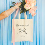 Bolso De Tela Bridesmaid | Elegir cualquier curva de color<br><div class="desc">Este elegante y caprichoso tatuaje dice "Bridesmaid" en un elegante guión escrito a mano con una coqueta de arco ilustrado y un punto para su nombre. Puedes personalizar el teta eligiendo cualquier color para el texto y doblar,  para que tu fiesta de boda nupcial pueda coincidir.</div>