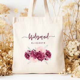 Bolso De Tela Bridesmaid Floral Burgundy Blush Script