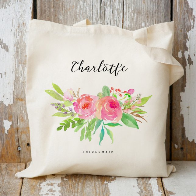 Bolso De Tela Bridesmaid floral de acuarela personalizada (Subido por el creador)