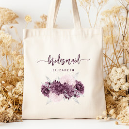 Bolso De Tela Bridesmaid Floral Mauve Purple Blush Script