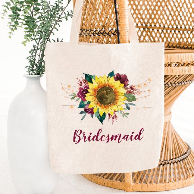 Bolso De Tela Bridesmaid Floral Sunflowers String Lights (Subido por el creador)