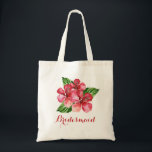 Bolso De Tela Bridesmaid Floral Tropical Rojo Hibiscus<br><div class="desc">Esta mochila de tote de la dama de honor presenta un diseño floral de hibisco rojo acuático. Puede personalizarlo con un nombre. Visita nuestra tienda o nuestras páginas de colección para ver más productos con este diseño que puedes personalizar para tus necesidades.</div>