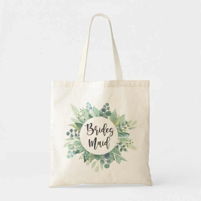 Bolso De Tela Bridesmaid Gift Eucalyptus Greenery Tote Boda (Frente)