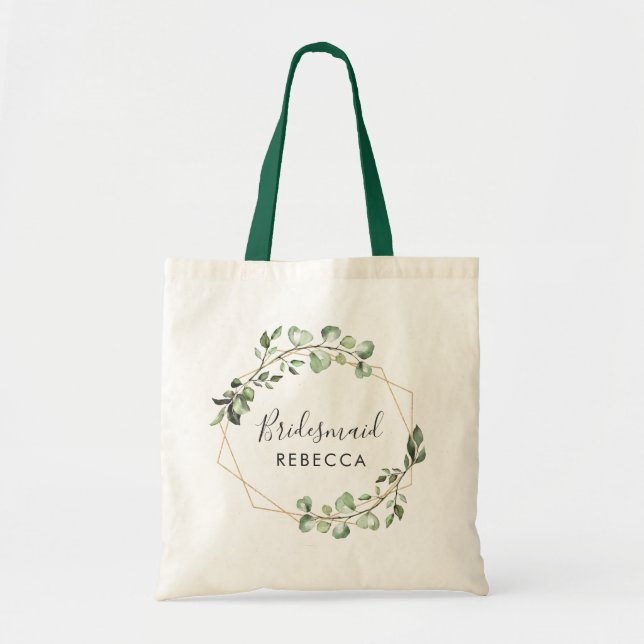 Bolso De Tela Bridesmaid Gift Greenery Eucalyptus Geometric (Frente)