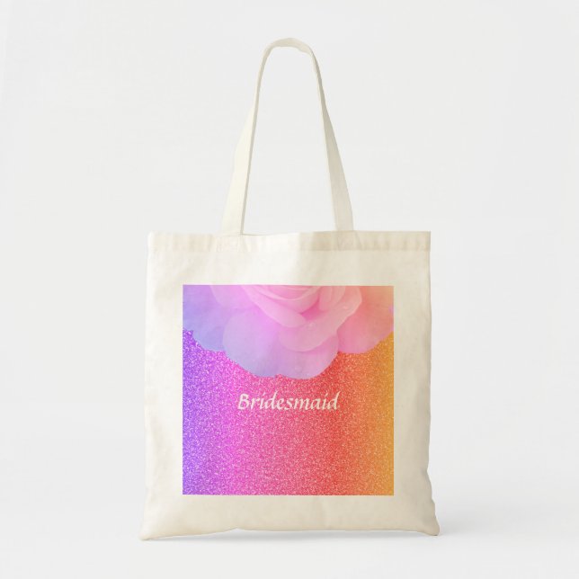 Bolso De Tela Bridesmaid Glittery Rosa Rosa Gold Wedding Floral (Frente)
