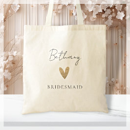 Bolso De Tela Bridesmaid Gold Heart Modern Script