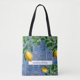 Bolso De Tela Bridesmaid Lemons Blue Tiles Personal
