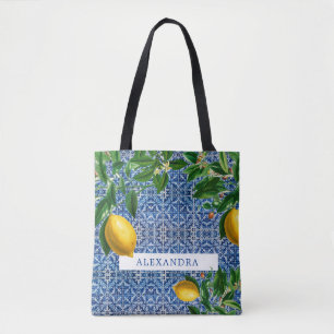 Bolso De Tela Bridesmaid Lemons Blue Tiles Personal
