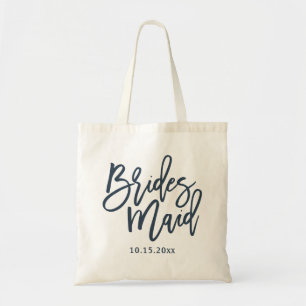 Bolso De Tela Bridesmaid Lettering Script Navy Blue
