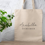 Bolso De Tela Bridesmaid | Modern Minimalist Script Bachelorette<br><div class="desc">This Bridesmaid custom design features a handwritten script typography. You can easily personalize the name and title or add your custom message! The perfect elegant accessory for a bridesmaid proposal or bachelorette!</div>