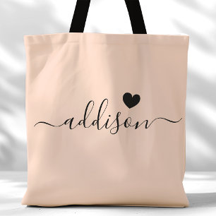 Bolso De Tela Bridesmaid Modern Script Heart Peach Beige