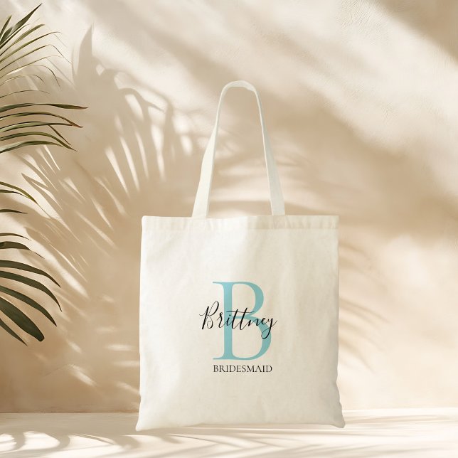 Bolso De Tela Bridesmaid Personalized Blue and Black Monogram (Subido por el creador)