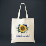 Bolso De Tela Bridesmaid Sunflower Blue Floral String Luces<br><div class="desc">Esta mochila de tote de la dama de honor cuenta con un diseño de girasol acuarela y rosas azules con luces de cuerda. Puede personalizarlo con un nombre. Visita nuestra tienda para ver más productos con este diseño que puedas personalizar para tus necesidades.</div>