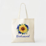 Bolso De Tela Bridesmaid Sunflower Blue Rosa Floral<br><div class="desc">Esta bolsa de tote de la dama de honor cuenta con un girasol acuarela y un diseño floral de rosas azules. Puede personalizarlo con un nombre. Visita nuestra tienda o nuestras páginas de colección para ver más productos con este diseño que puedes personalizar para tus necesidades.</div>