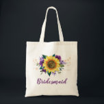 Bolso De Tela Bridesmaid Sunflower Purple Floral String Luces<br><div class="desc">Esta mochila de tote de la dama de honor cuenta con un girasol acuarela y un diseño de rosas morados con luces de cuerda. Puede personalizarlo con un nombre. Visita nuestra tienda para ver más productos con este diseño que puedas personalizar para tus necesidades.</div>