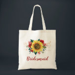 Bolso De Tela Bridesmaid Sunflower Red Floral String Luces<br><div class="desc">Esta mochila de tote de la dama de honor cuenta con un diseño de girasol acuarela y rosas rojas con luces de cuerda. Puede personalizarlo con un nombre. Visita nuestra tienda para ver más productos con este diseño que puedas personalizar para tus necesidades.</div>