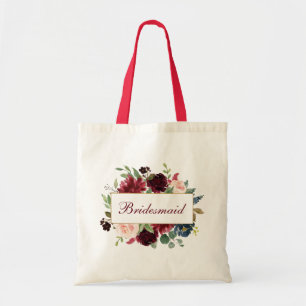Bolso De Tela Bridesmaid Watercolor Burgundy Azul Floral R