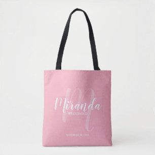 Bolso De Tela Bridesmaids personalizada de Rubor Pink Modern Scr