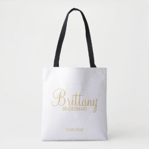 Bolso De Tela Bridesmaids personalizadas de blanco y oro moderno