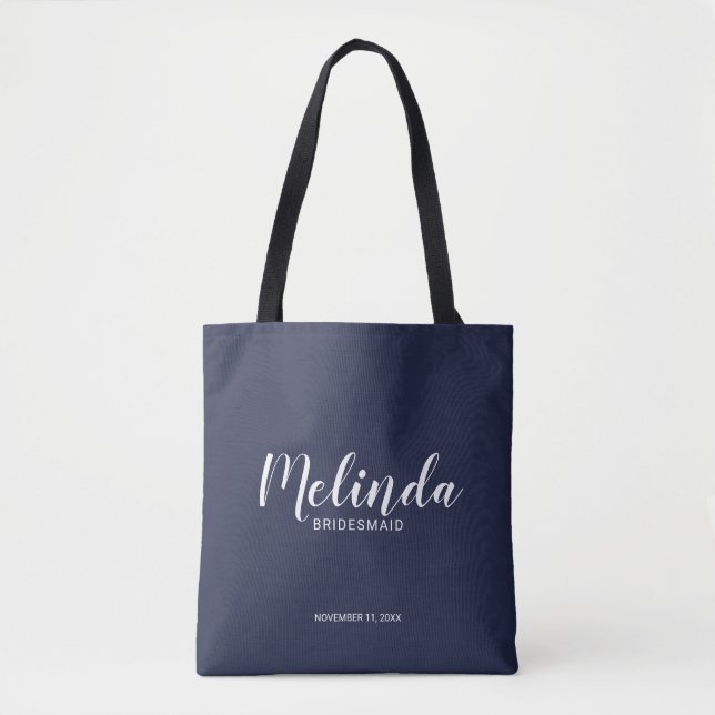 Bolso De Tela Bridesmaids personalizadas de la Marina Azul con e (Anverso)
