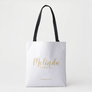 Bolso De Tela Bridesmaids personalizadas de oro con guión modern
