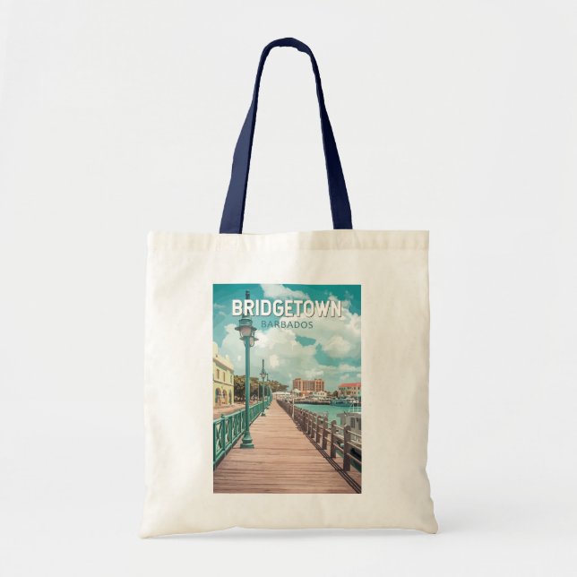 Bolso De Tela Bridgetown Barbados Ilustracion Viaje arte Retro (Frente)